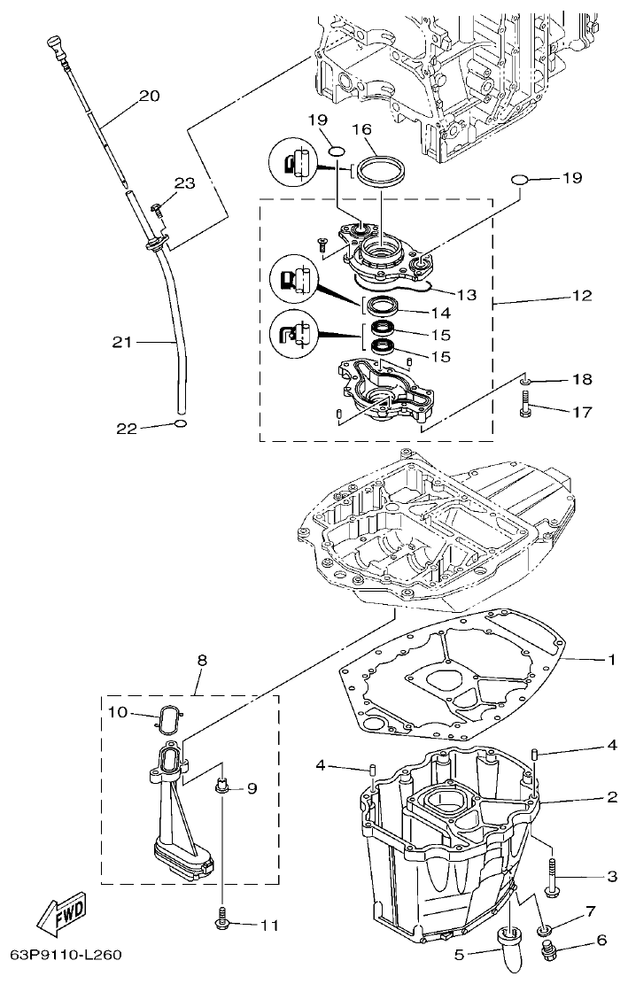 Yamaha F150DET, FL150DET OIL PAN parts diagram